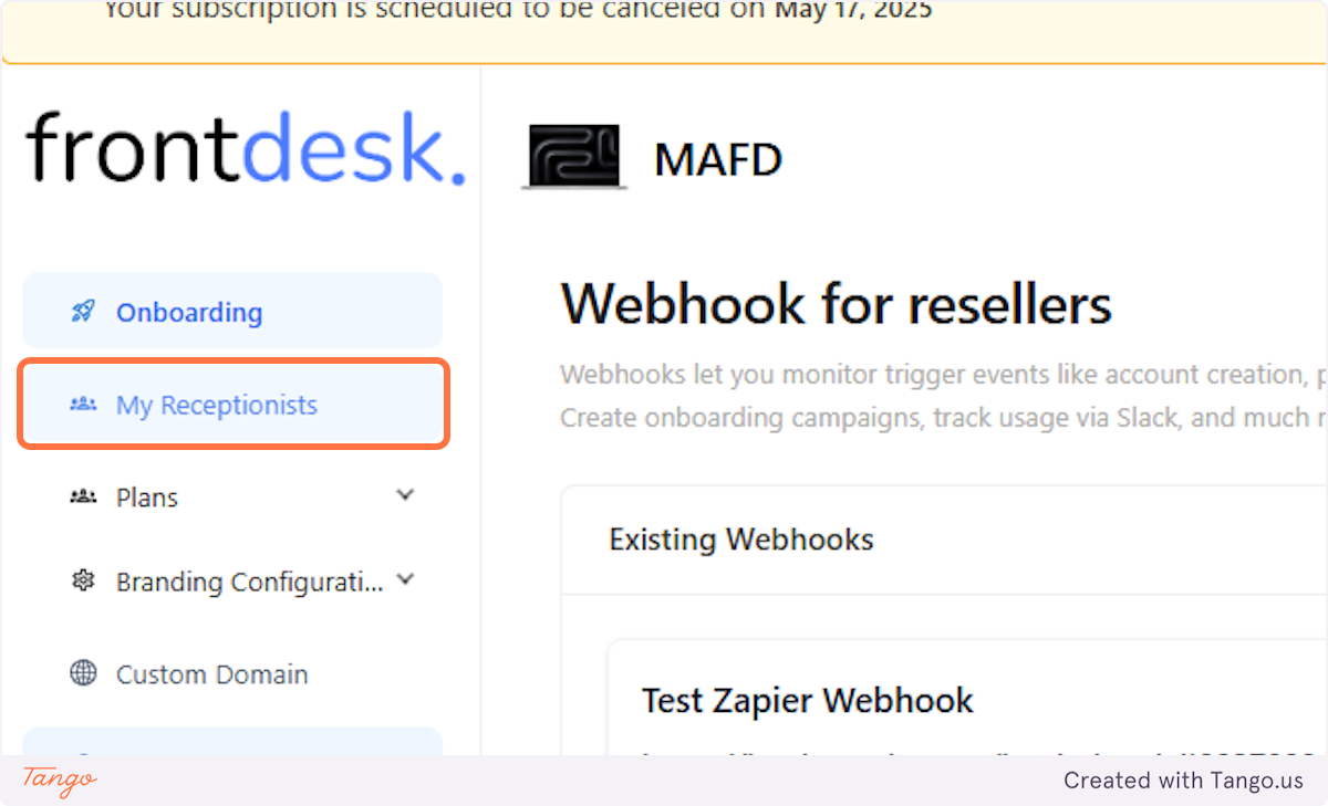 Let's go to my receptionists and create an account to test our webhook.