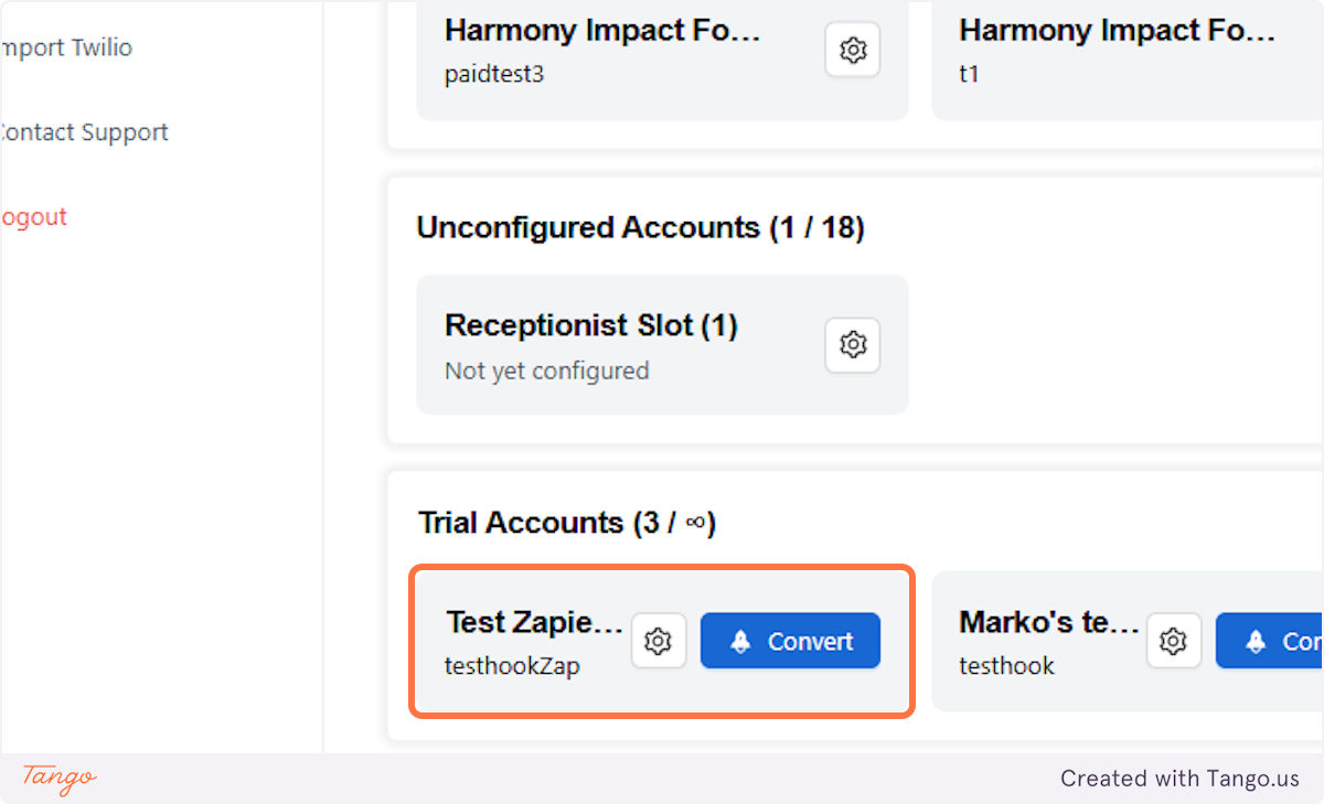 Here is the test account we just created.