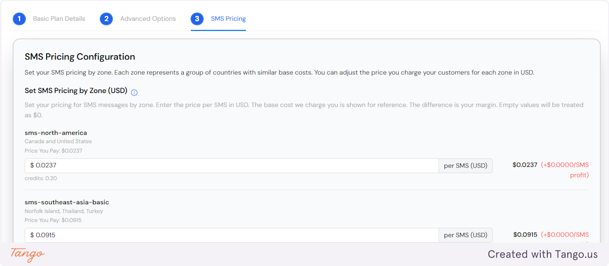 It is really important not to forget to add the SMS pricing.