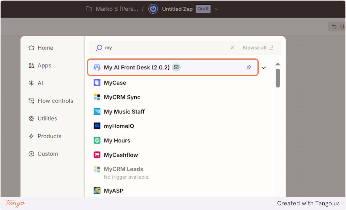 Click on My AI Front Desk (2.0.2)