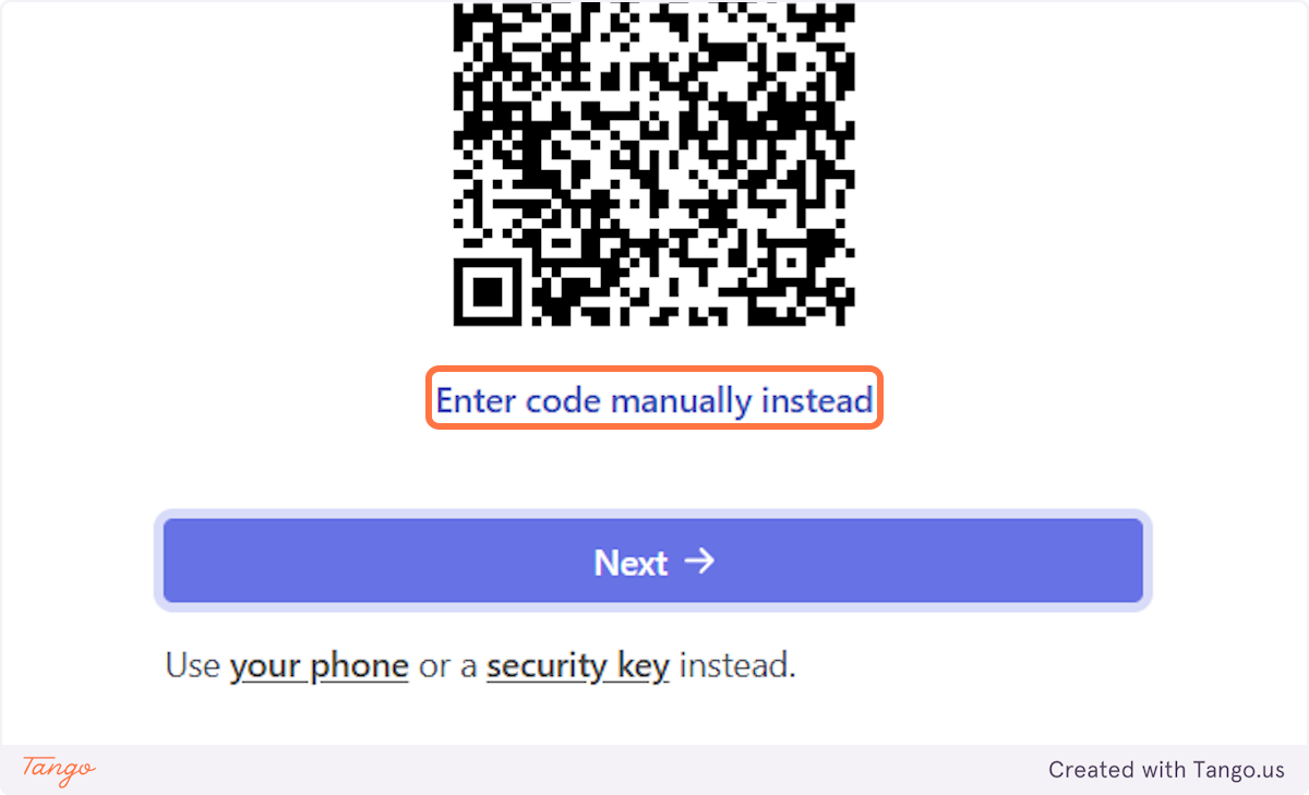 The option to add the code manually