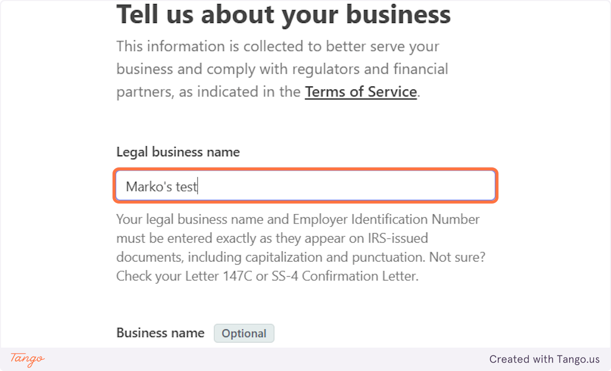 Provide your legal business name