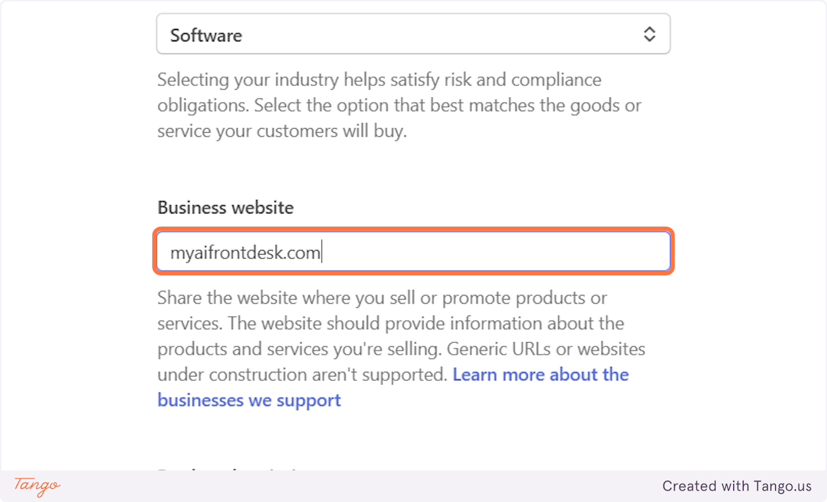 Type in your business website.