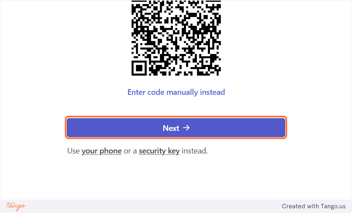 If you want to use the QR code, scan it and click next.