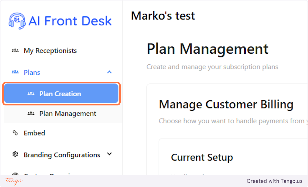 Click on Plan Creation