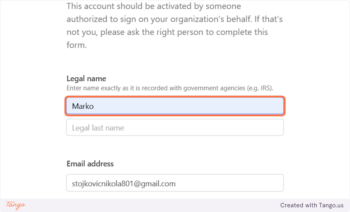 Provide your legal name.