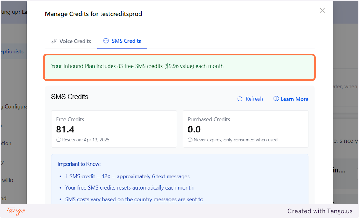 Each subaccount comes with 83 SMS credits!