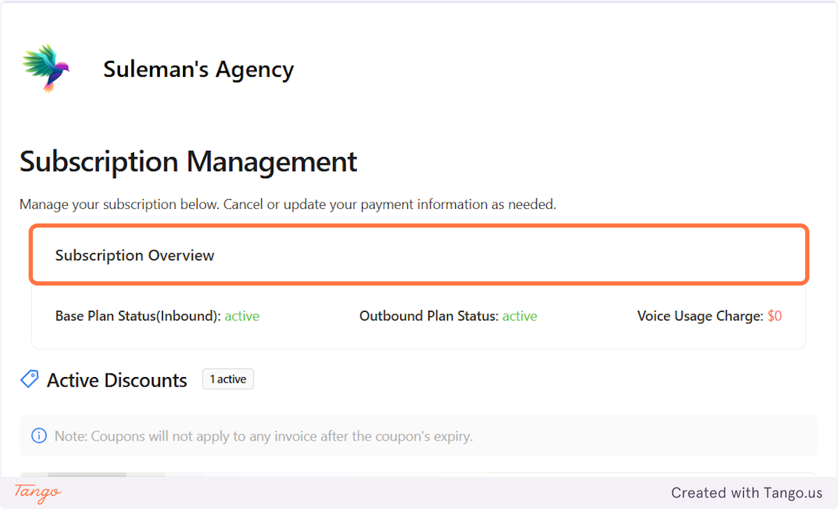 You will also see your Subscription Overview here