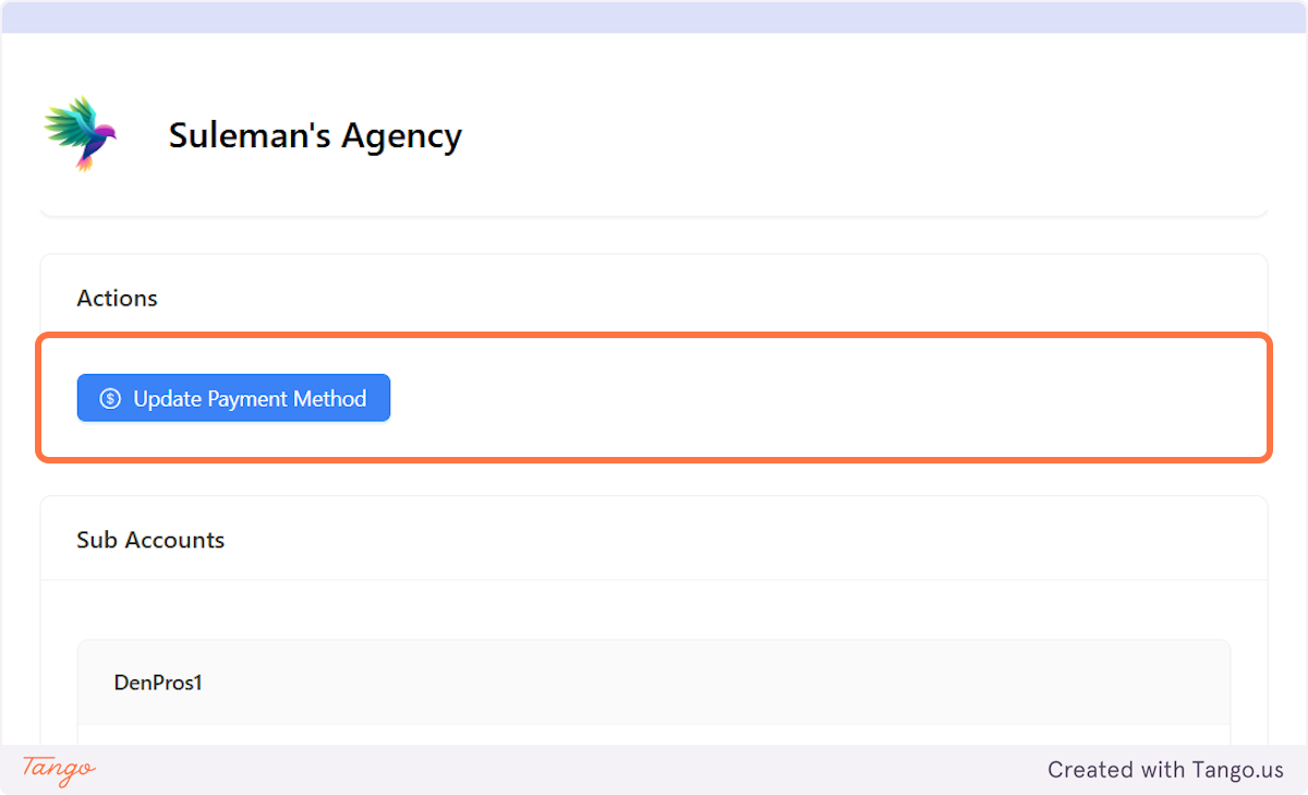 Click on Update Payment Method to do so.