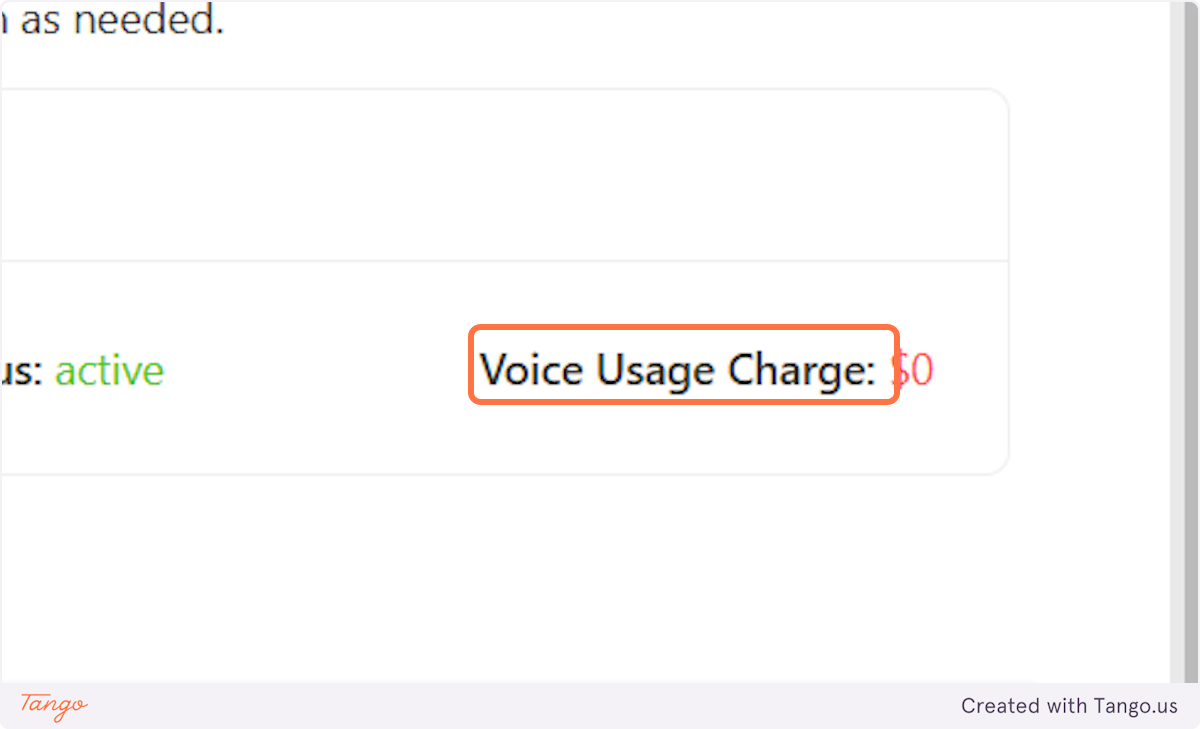 Voice Usage Charge will tell you how much your obligation is towards us for the minutely charges in real time