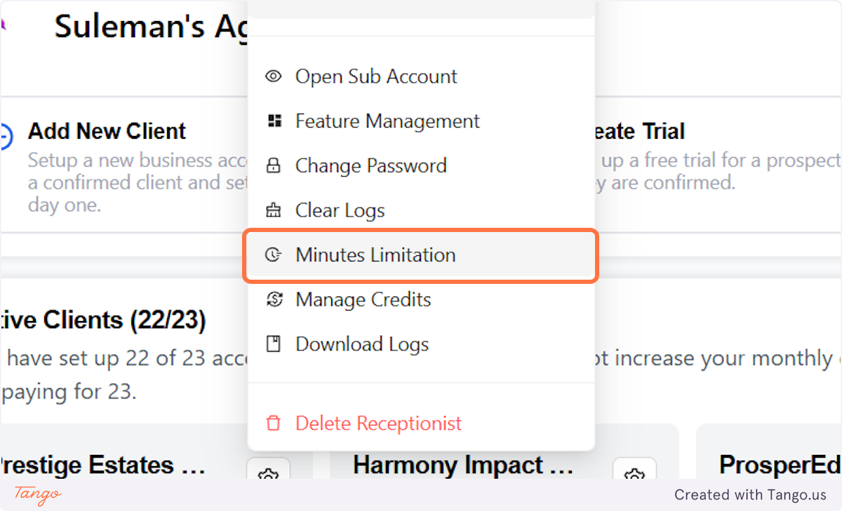 Click on Minutes Limitation