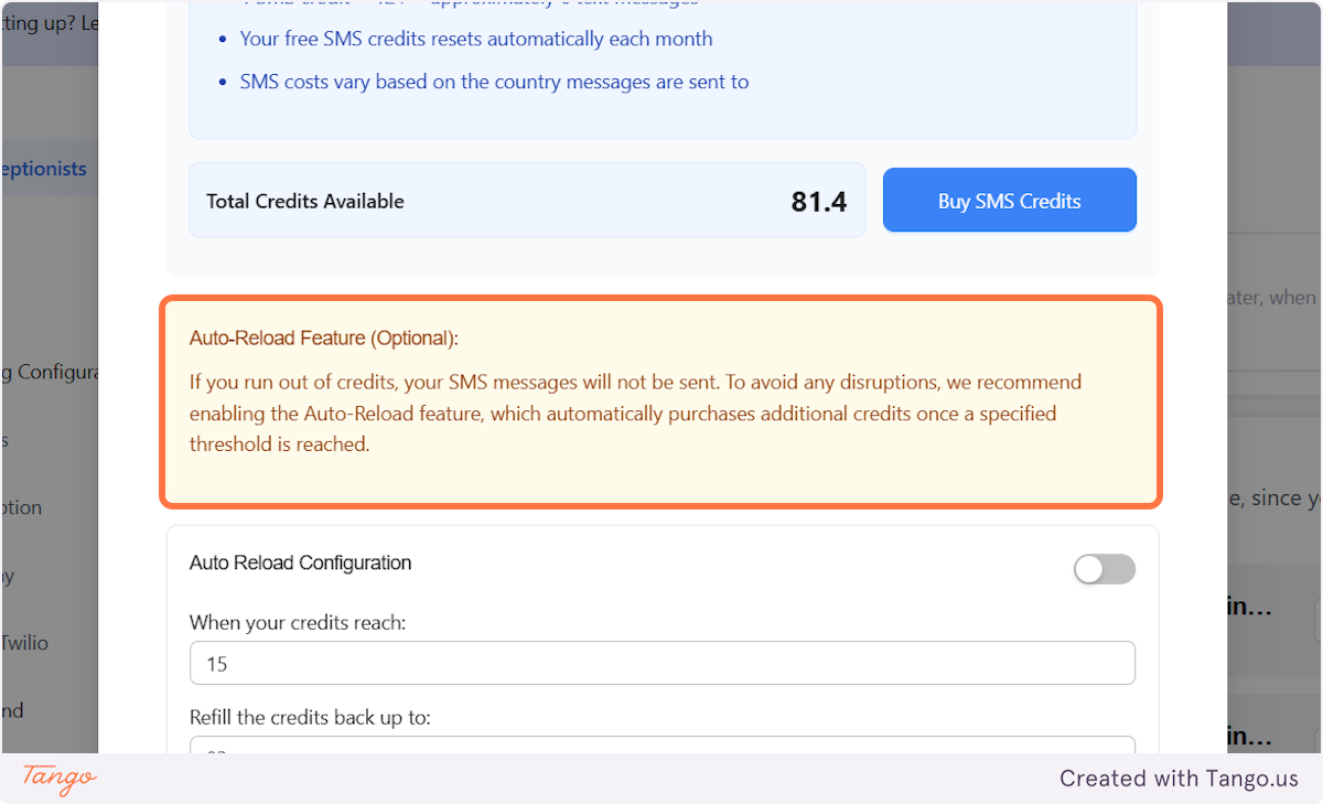 As with voice credits, there is an auto refill feature for SMS credits.