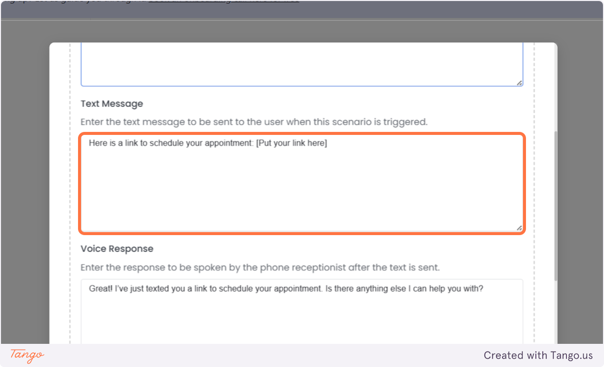 Define the text you want the AI to send.
