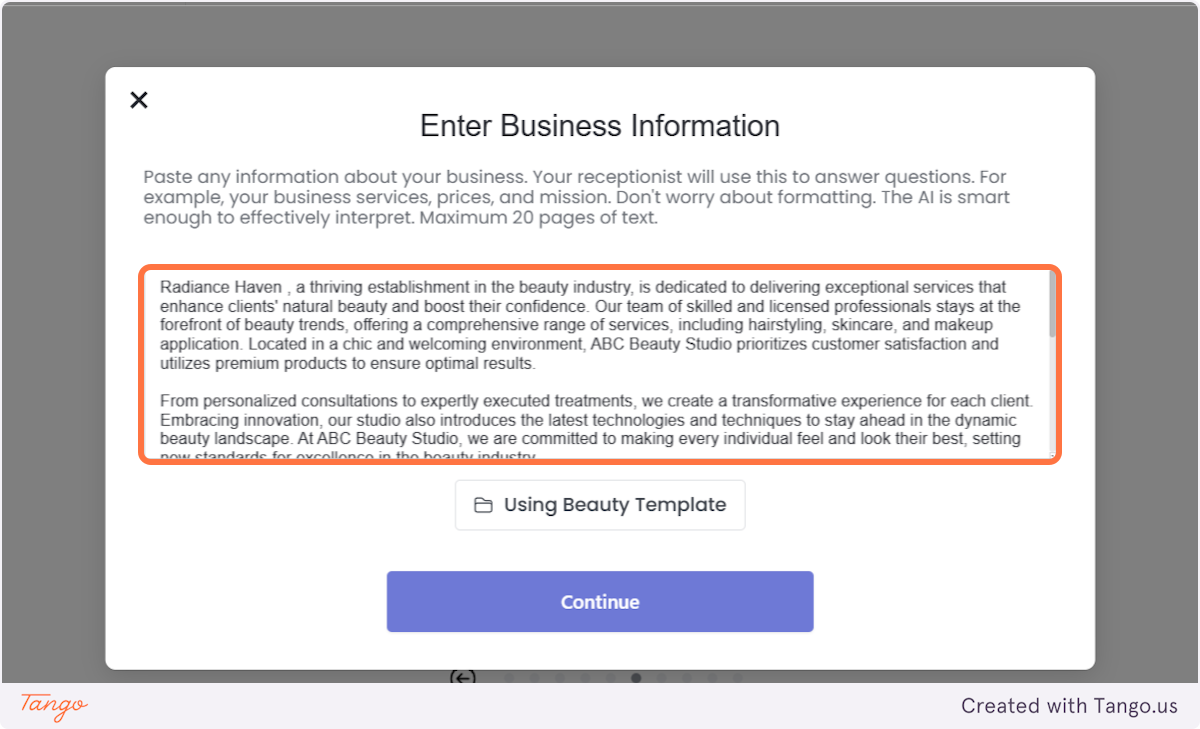 Add the initial text you want the AI to use as the knowledgebase.