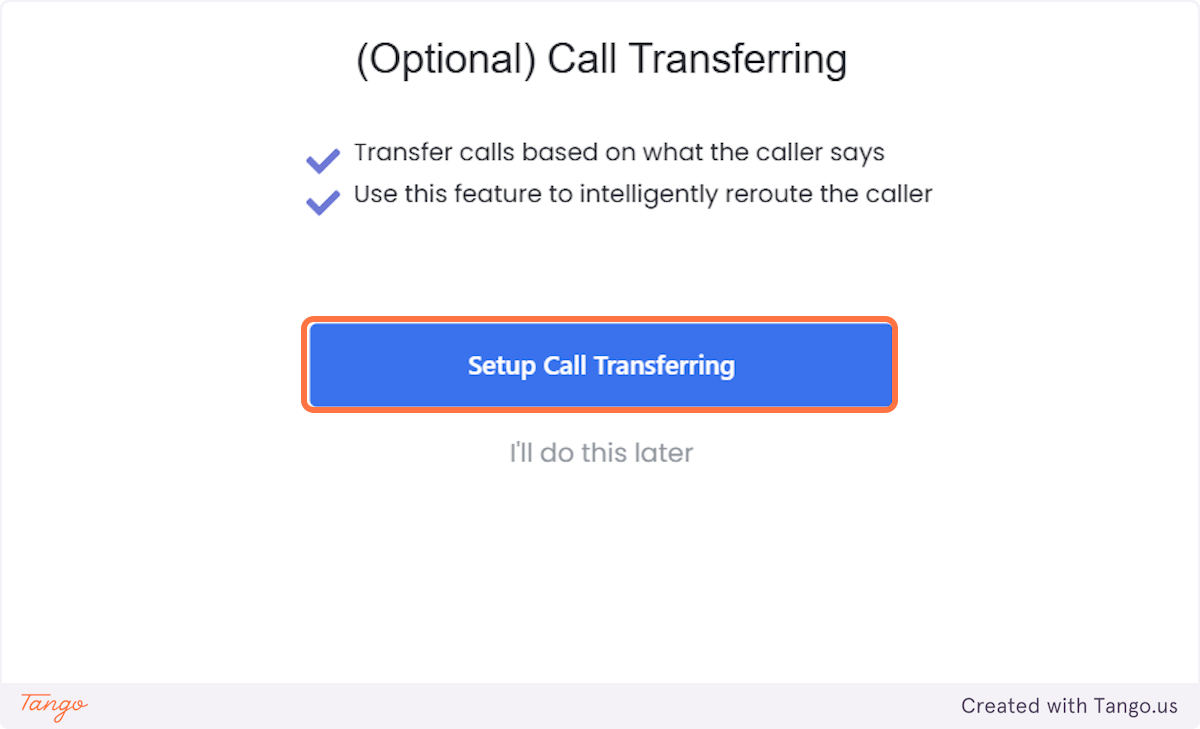 Click on Setup Call Transferring