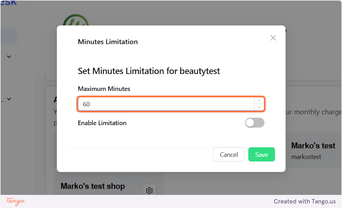 Add the number of minutes for the limit.