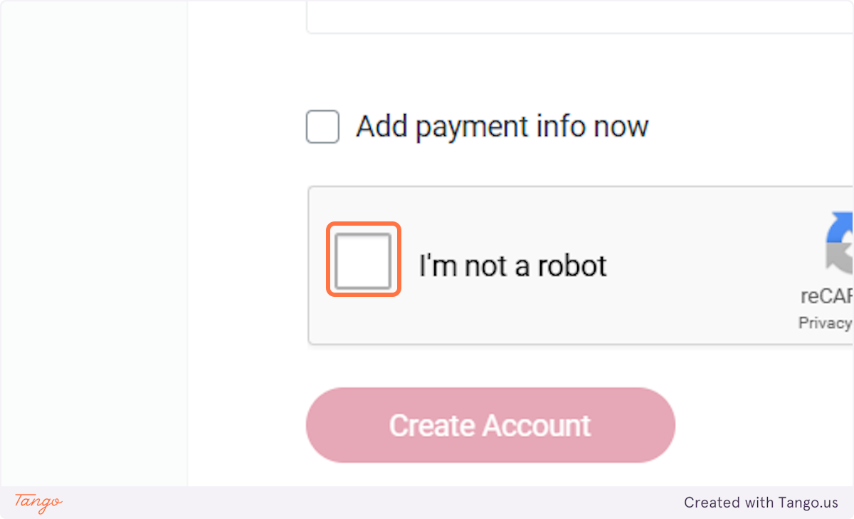 Tick I am not a robot and create your account.