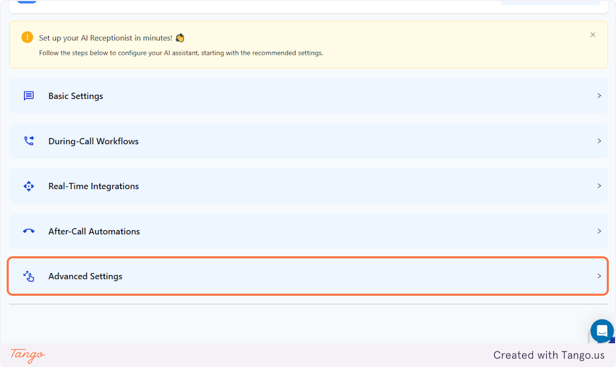 Click on the Advanced Settings tab