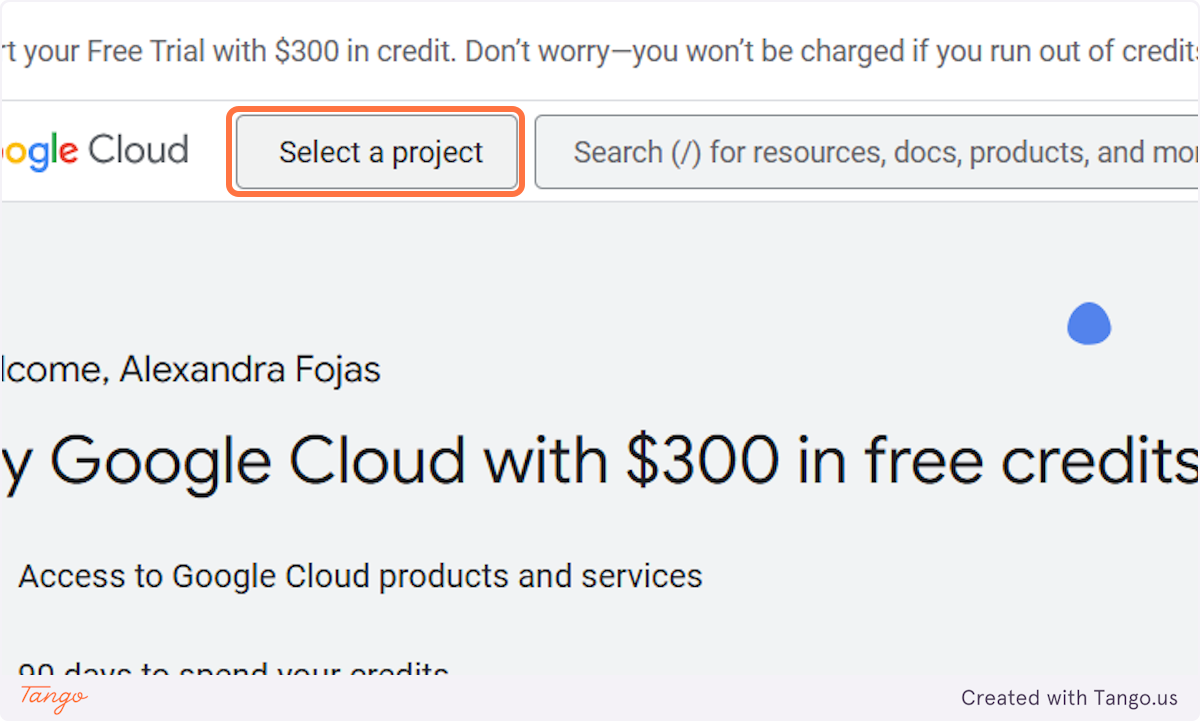 Click on Select a project