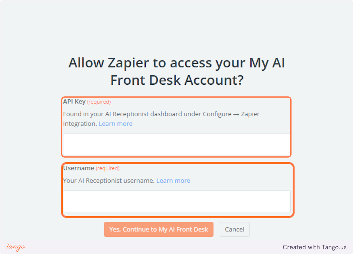 Add the API key and Username