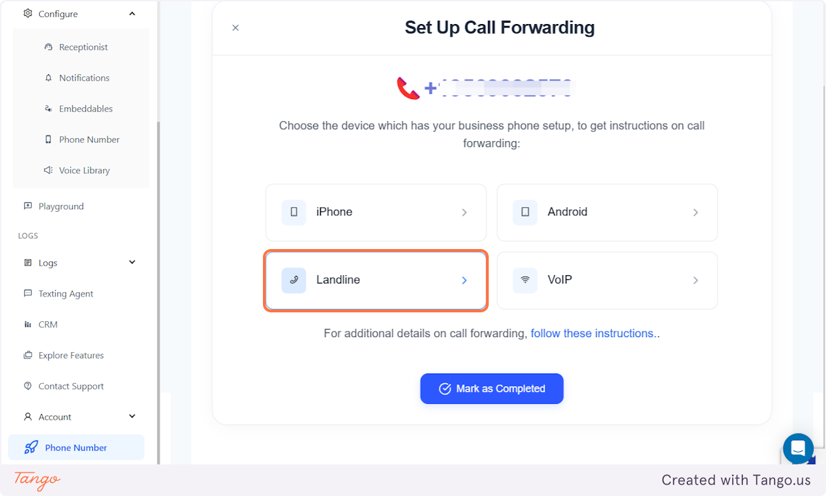 Click on Landline