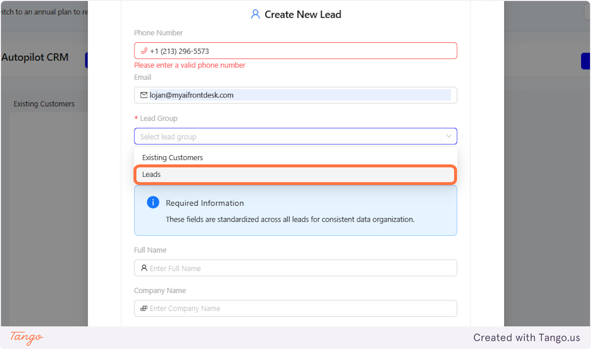Click on Lead Group
