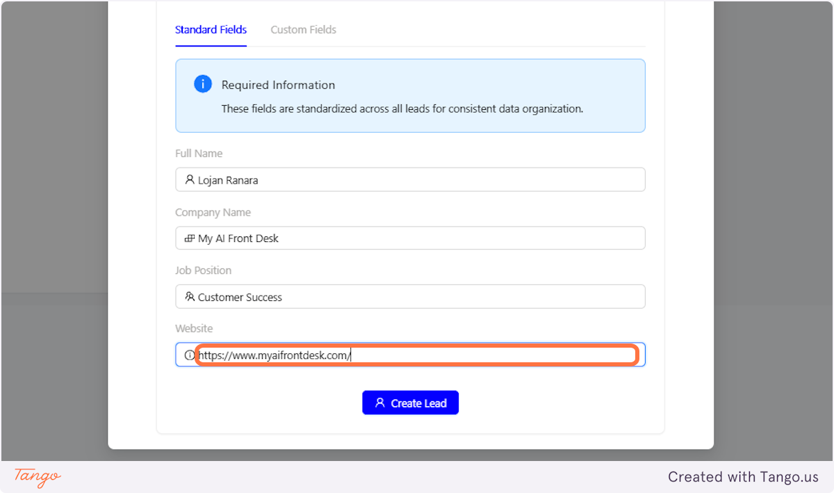Add the Website Provided by the Lead