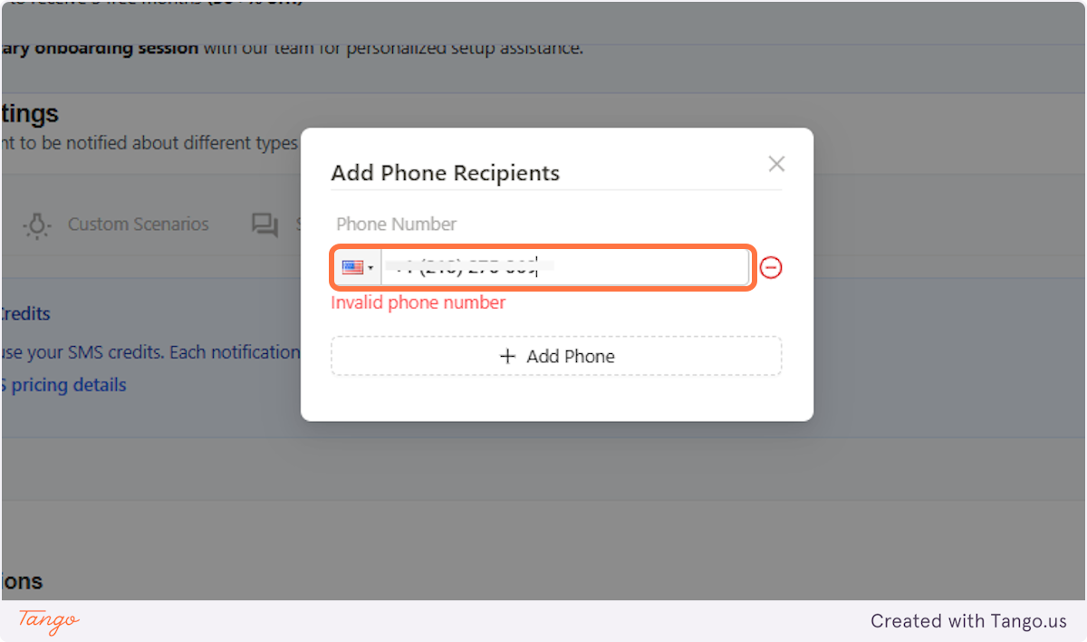 Call Notifications | Add a phone number
