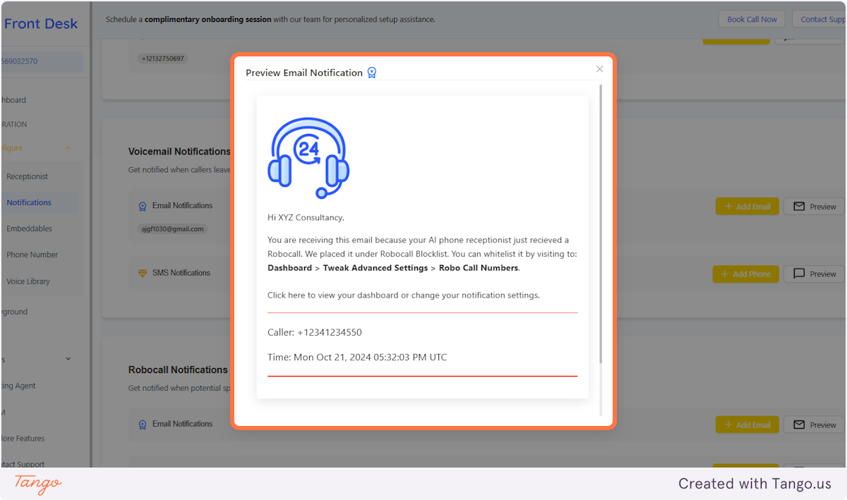 Robocall Notification | Preview Email Notification