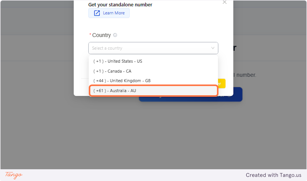 Click on ( +61 ) - Australia - AU